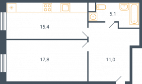 1-комнатная квартира 49,3 м²